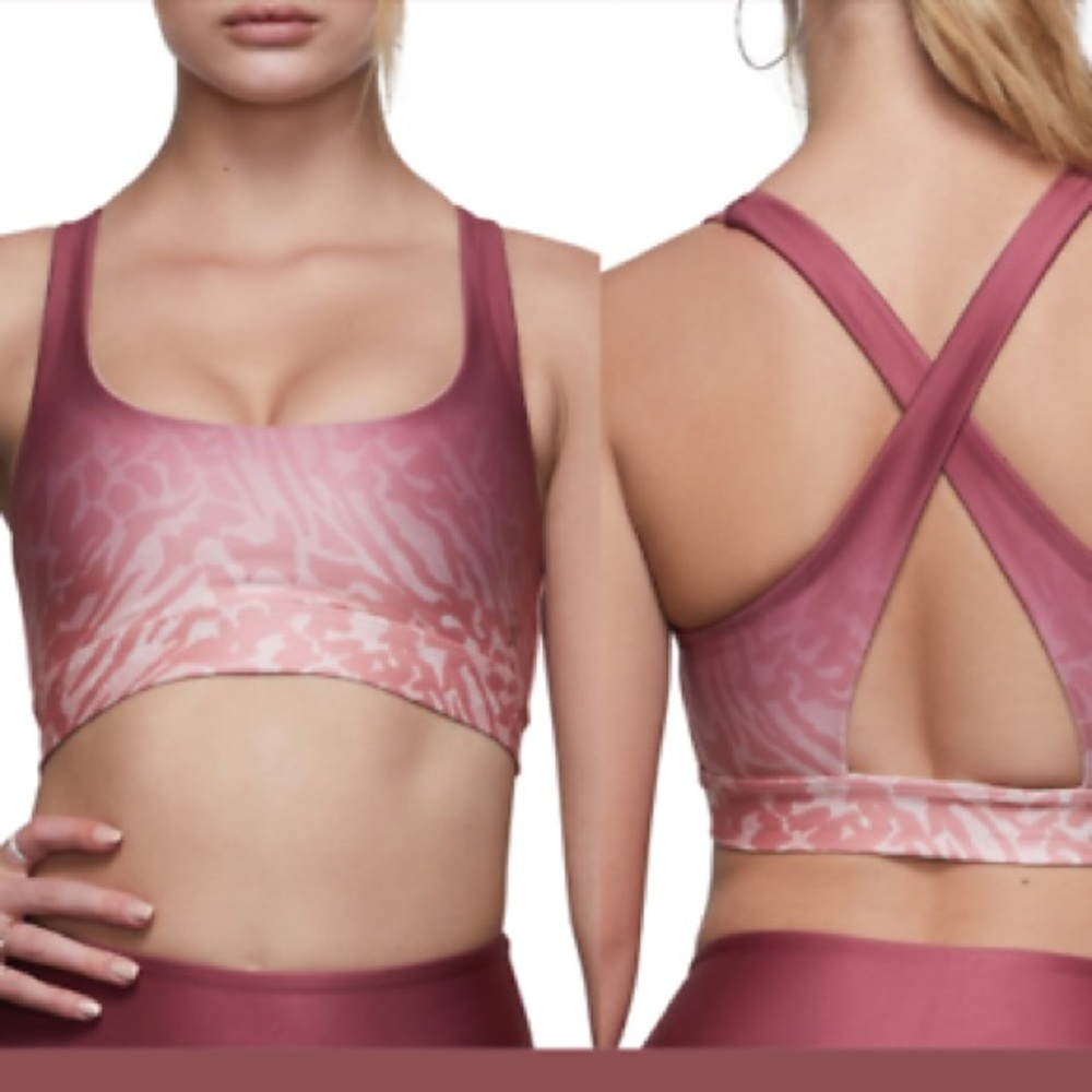 NWT GOOD AMERICAN Sz 1 Large Ombré Cross Back Sports Bra Wild Hibiscus